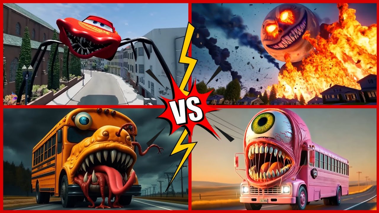 . 🚌💀 SCHOOL BUS EATER vs TRAIN EATER 💀MCQUEEN ZOMBIE Coffin Dance Song | Monster Battle Animation