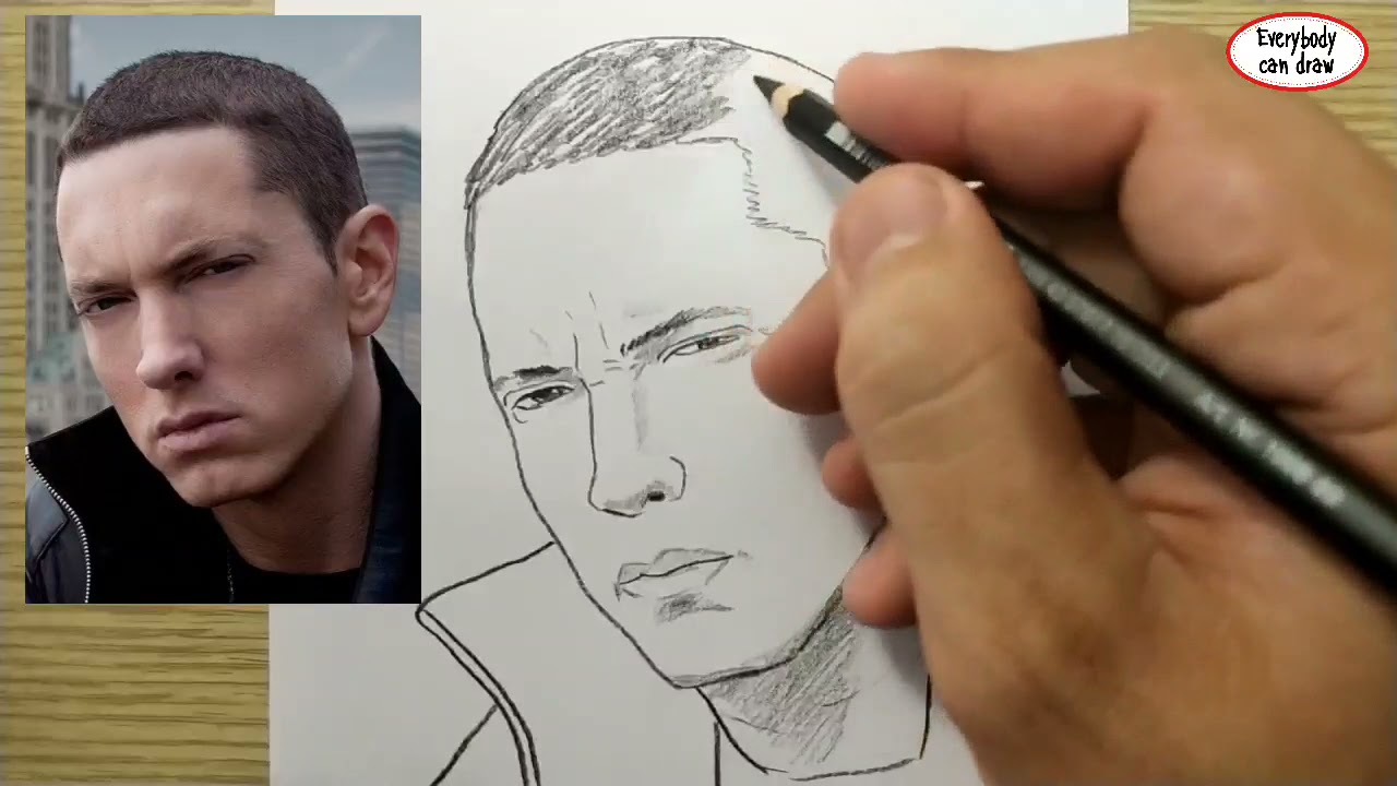 VERY EASY , How to draw eminem / learn drawing academy