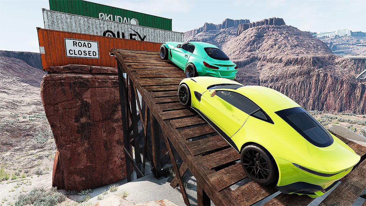 Cars VS 100 Container Jump Driver - BeamNG Drive