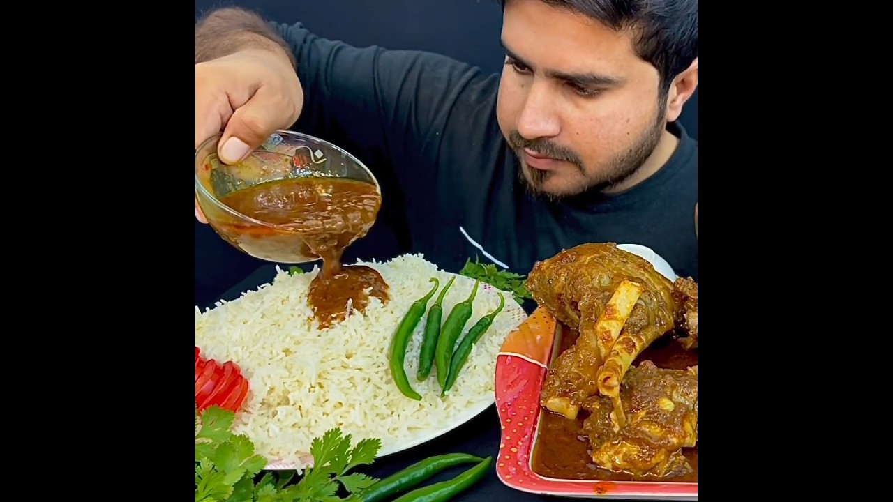 ASMR: EATING SPICY MUTTON CURRY🔥 BASMATI RICE || #shorts #mukbangn#asmreating #mukbangasmr #asmr