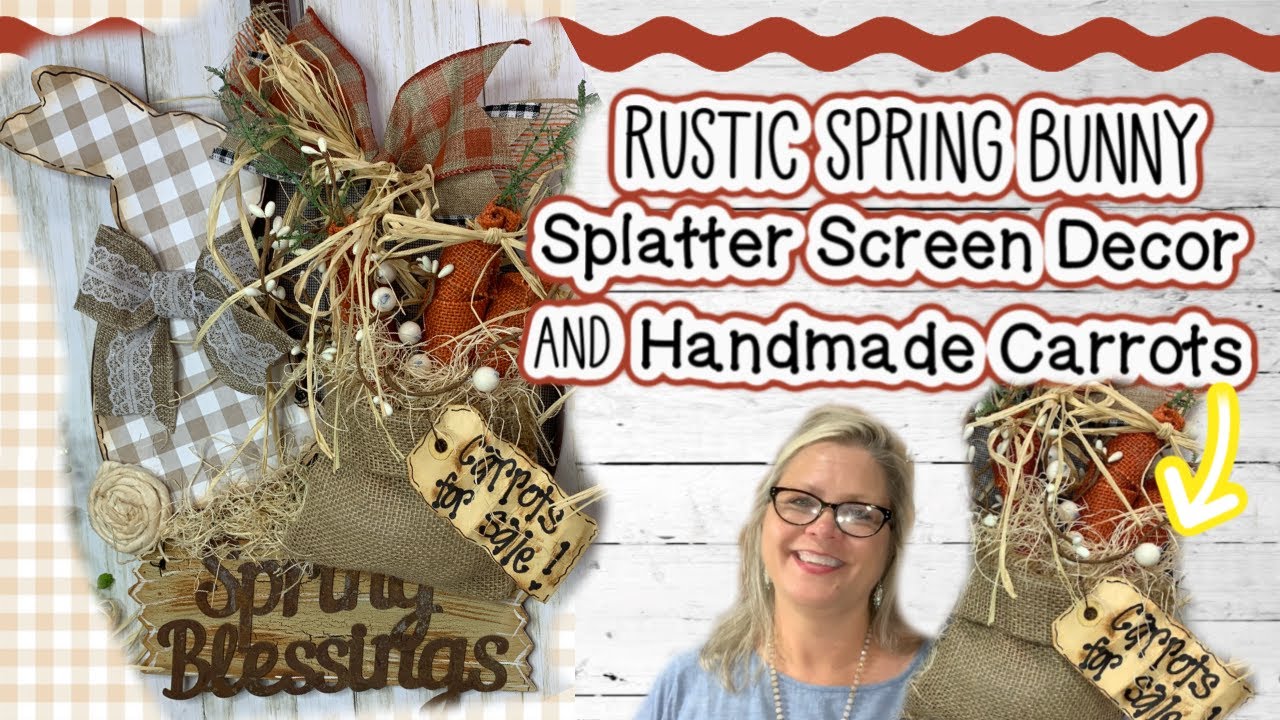 🐰🌾Splatter Screen Spring Bunny Decor and Handmade Carrots