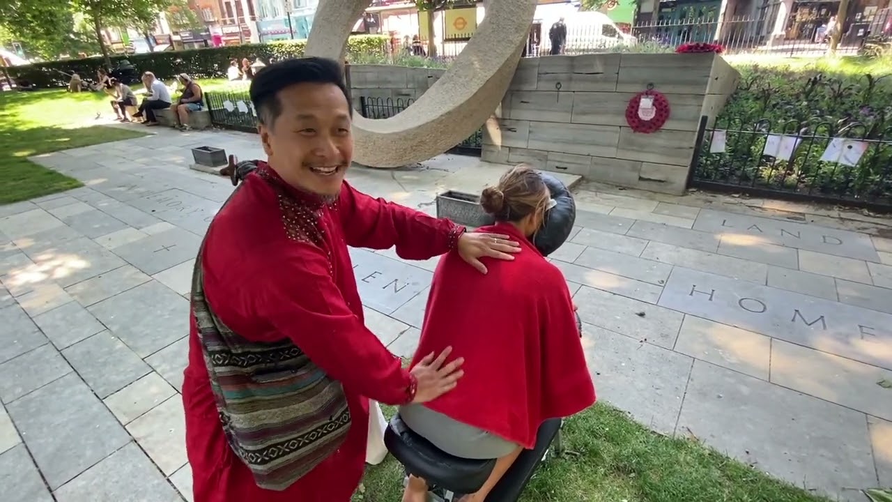 Outside Chair Massage - Pave It Forward - Helping Elisa in Angel #ASMR #MASSAGE #MASTER @TaoChiKai 