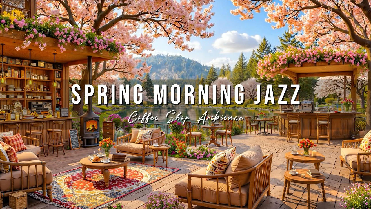 Spring Morning Jazz at Outdoor Coffee Shop Ambience 🌸 Warm Jazz Instrumental Music for Work & Relax
