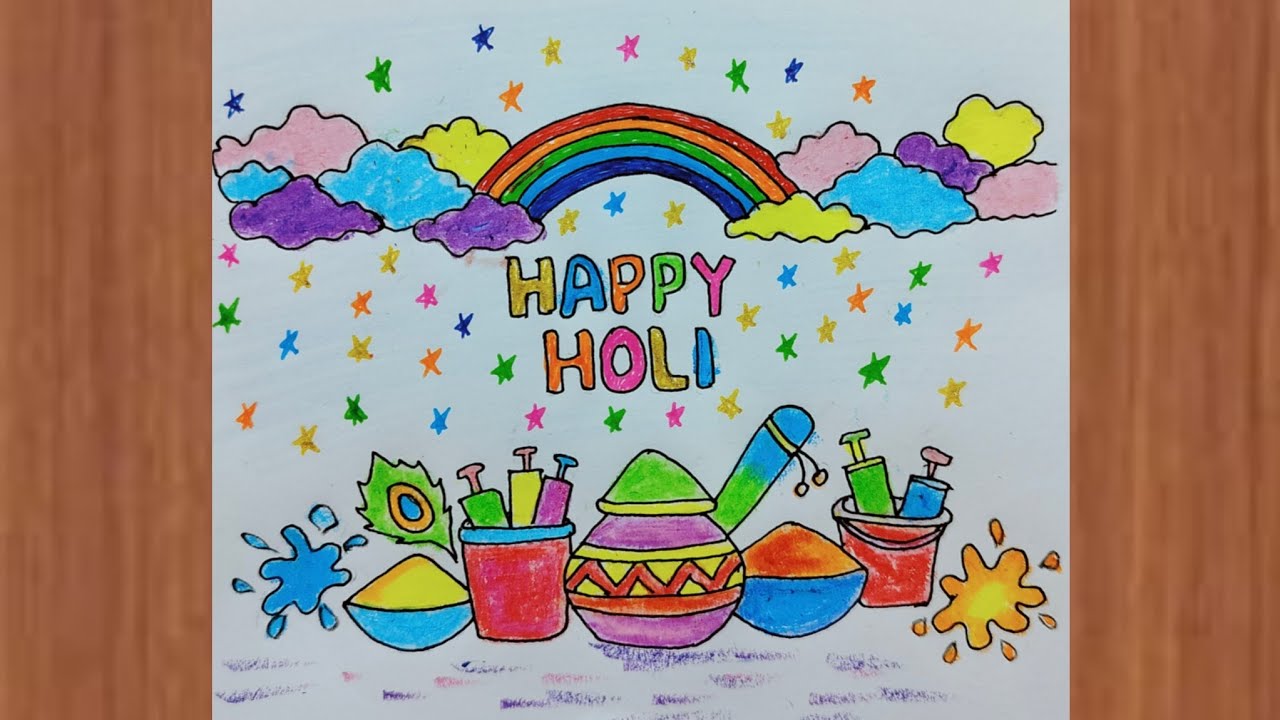 Holi Drawing Easy | Happy Holi Poster Drawing | Holi Festival Drawing |Holi Special Colours Drawing 