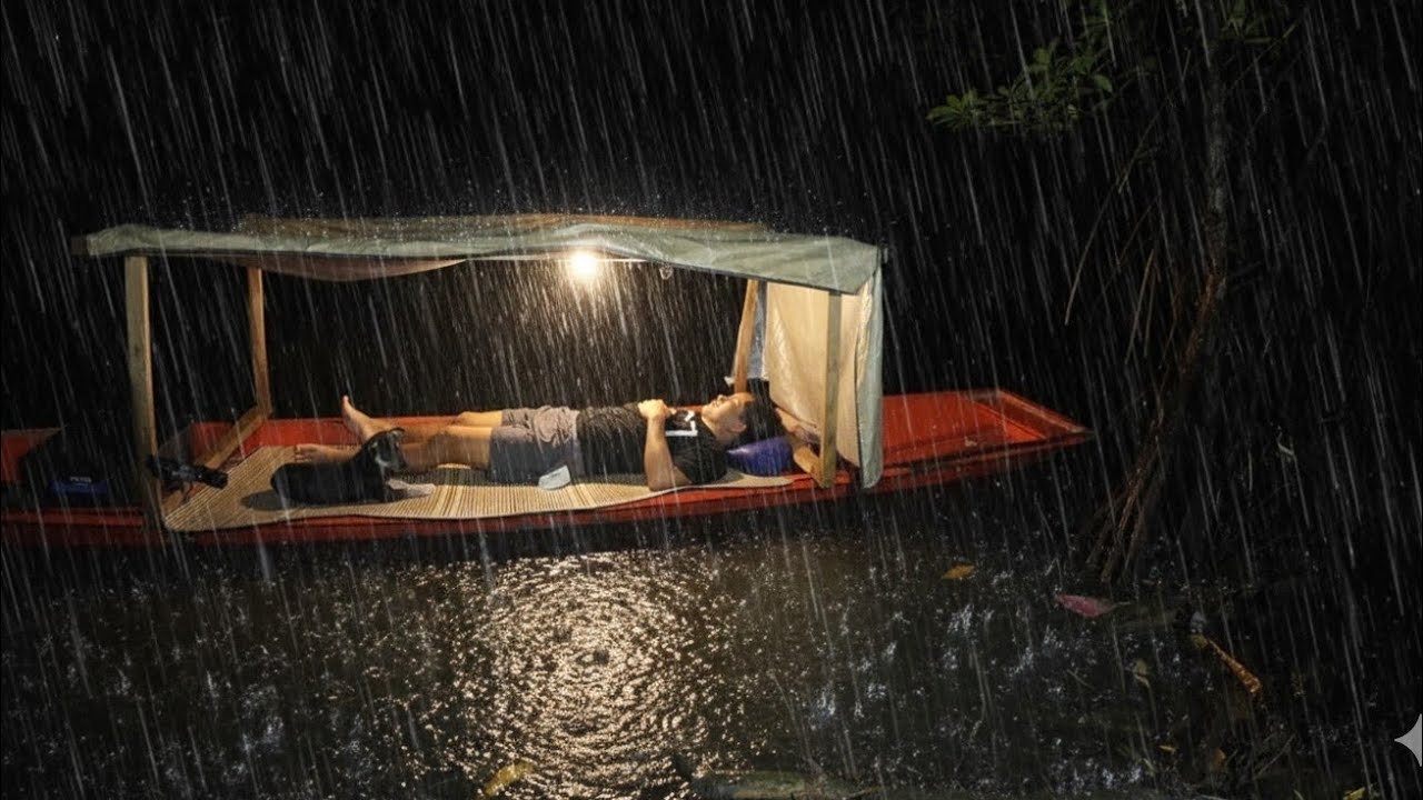 Camping in Heavy Rain | Cozy River Canoe Shelter with My Dog (Mosquitoes Everywhere)
