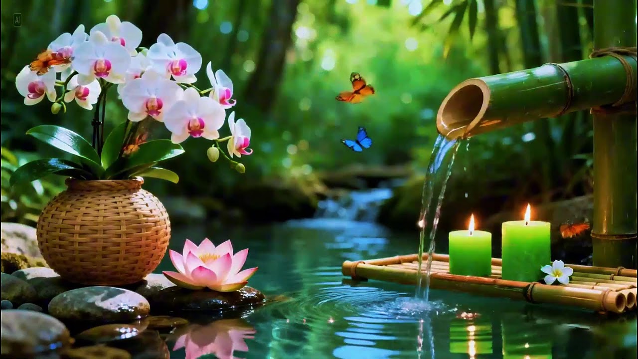 Relaxing Sleep Music with Bamboo Water Sound🌿Insomnia Relief,Calm Anxiety,Stress Relief & Meditation