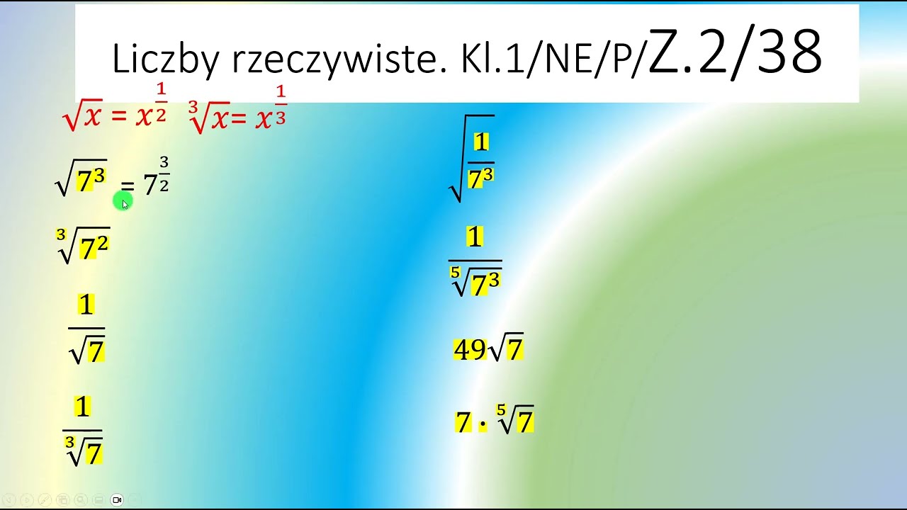 2_str.38 Zapisz liczbę w postaci potęgi o podstawie 7. a) 7 do potęgi 3 pod pierwiastkiem 3-go stop