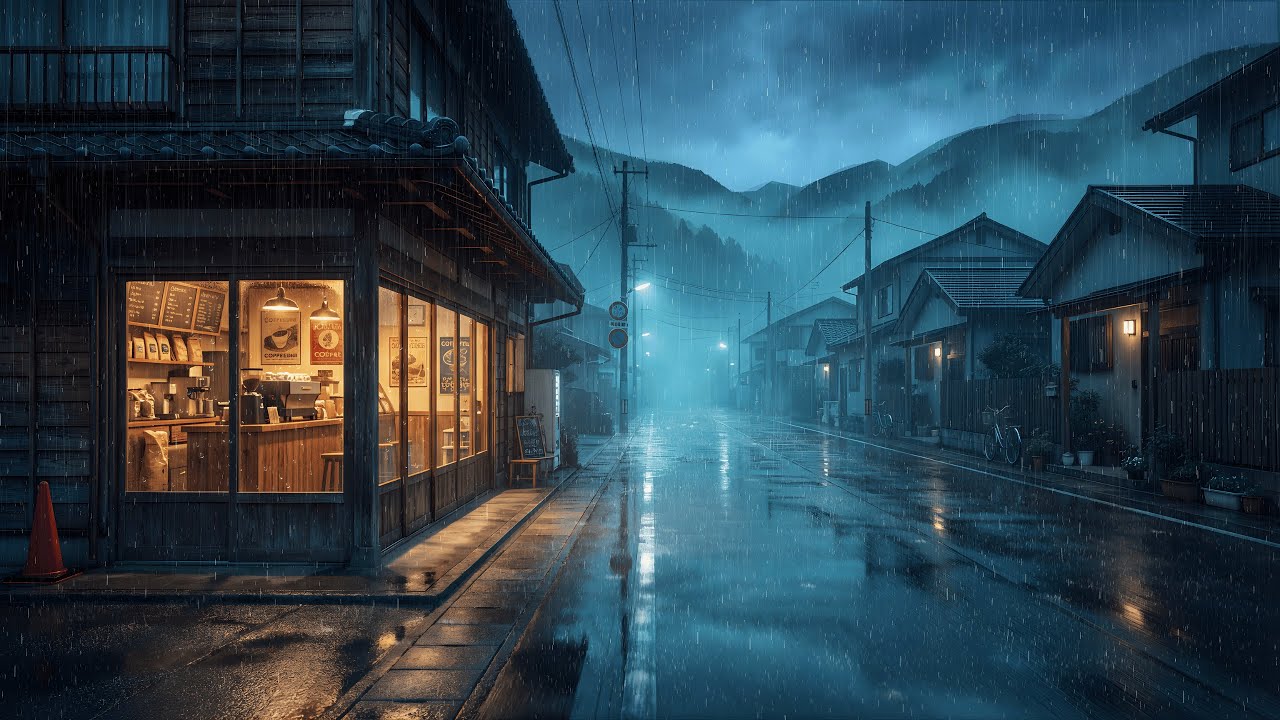 Warm Coffee Shop on a Rainy Japan Street 🌧️ White Noise for Better Sleep