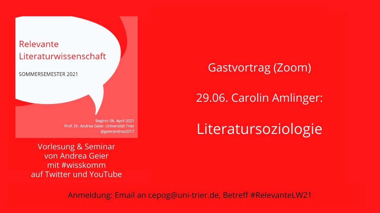 Literatursoziologie. Vortrag von Carolin Amlinger in der Vorlesung Relevante Literaturwissenschaft