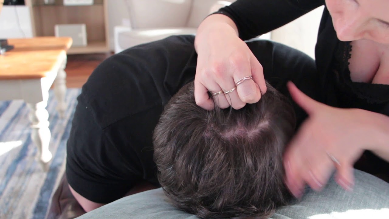 ASMR head scratching and scalp inspection.