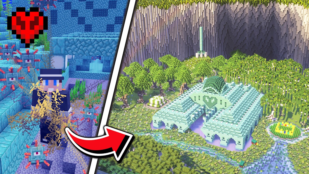 Я построил МЕГАБАЗУ в океанском монументе в Minecraft на хардкоре