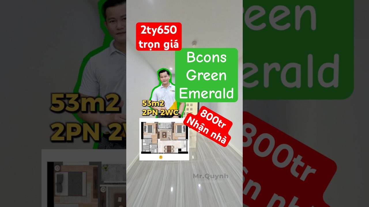 ✅ Thực tế Bcons Green Emerald 2 ph&ograve;ng ngủ 2 nh&agrave; tắm 53m2 - 800củ nhận nh&agrave; #duanbcons #canhobcons