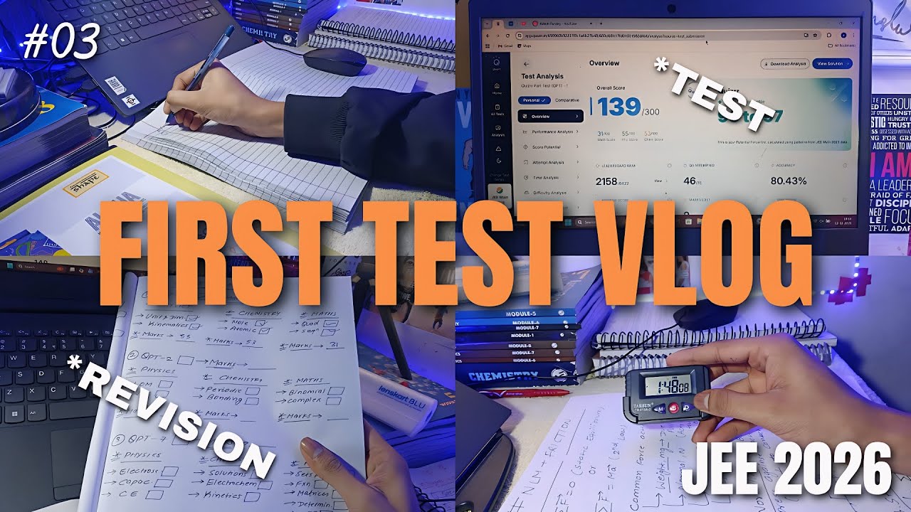 My First Test Study Vlog for JEE Mains 2026 | First Test Experience 🤯