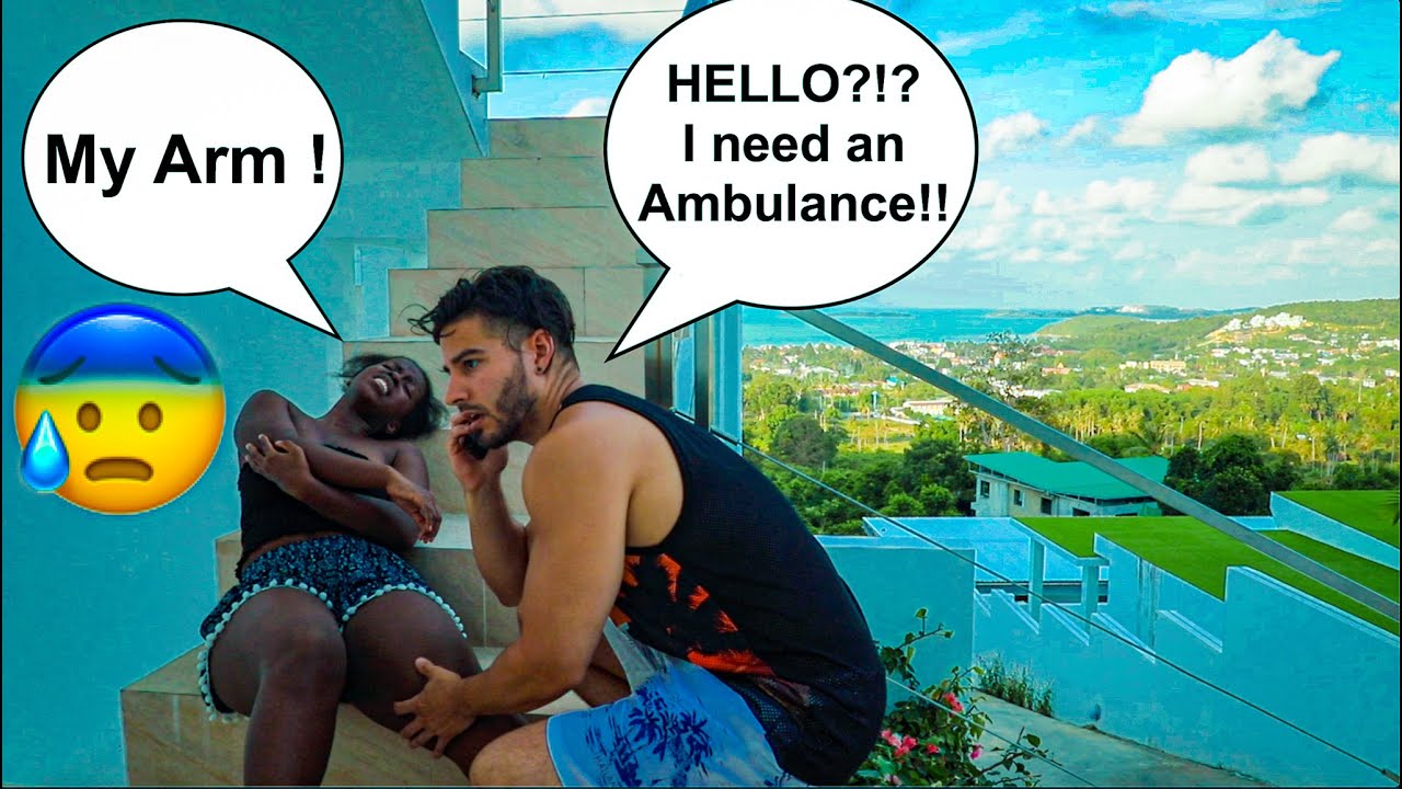 FALLING DOWN THE STAIRS PRANK ON BOYFRIEND! *CUTE REACTION*