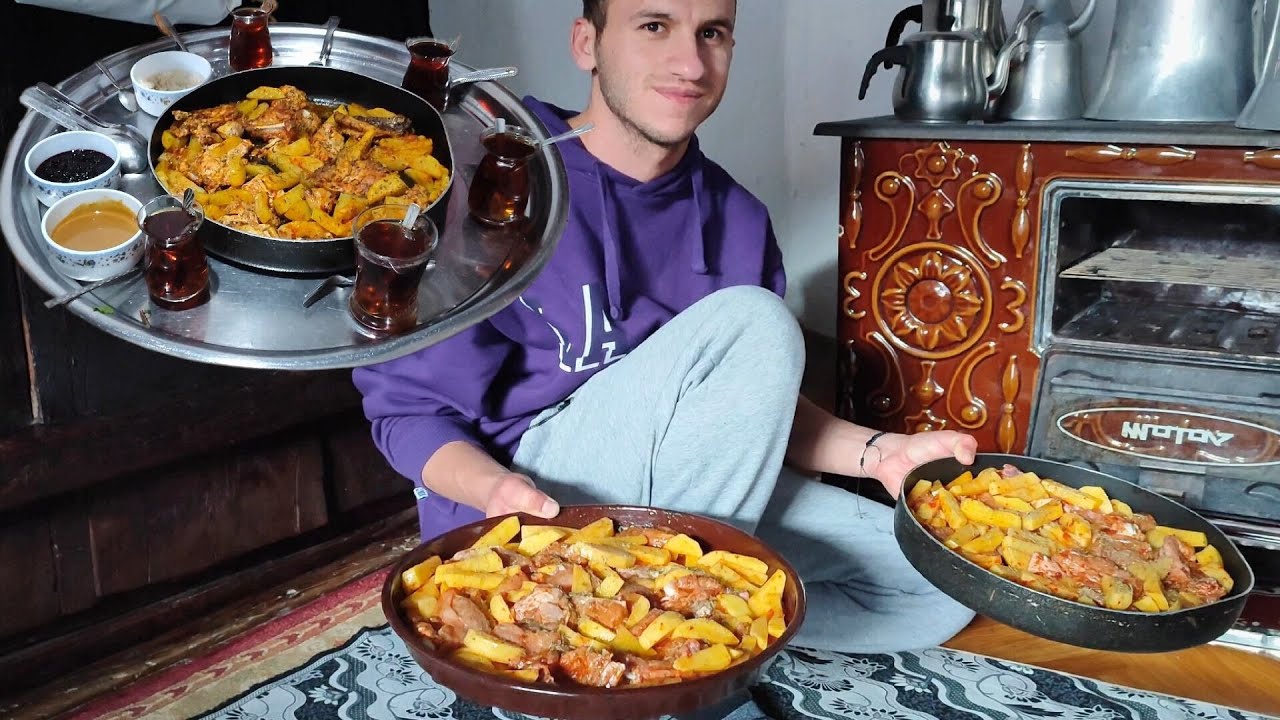KÖYDE KUZİNE SOBADA PATATESLİ TAVUK