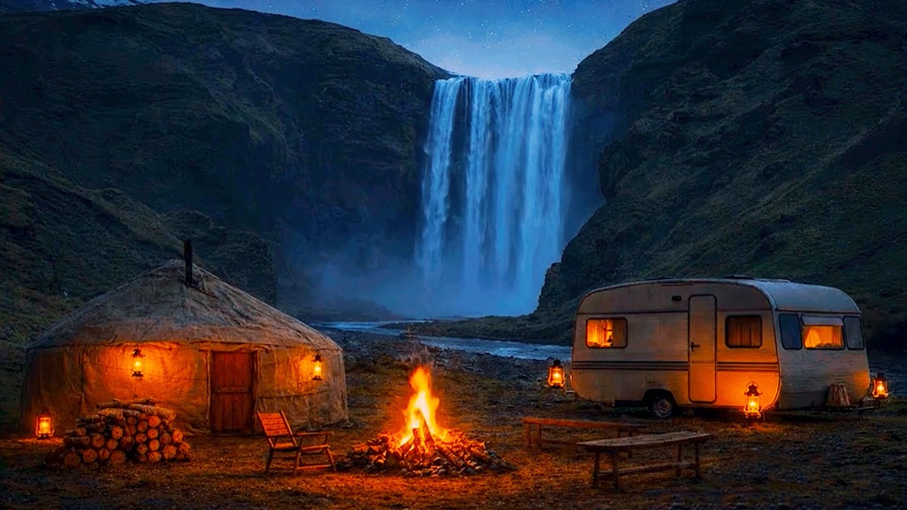 Relaxing Night CAMPFIRE & Crackling Fire 🔥 Cozy Fireplace Ambience, Nature Sounds For Sleep - Unwind