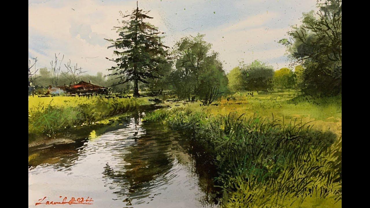 Watercolor painting landscape tutorial