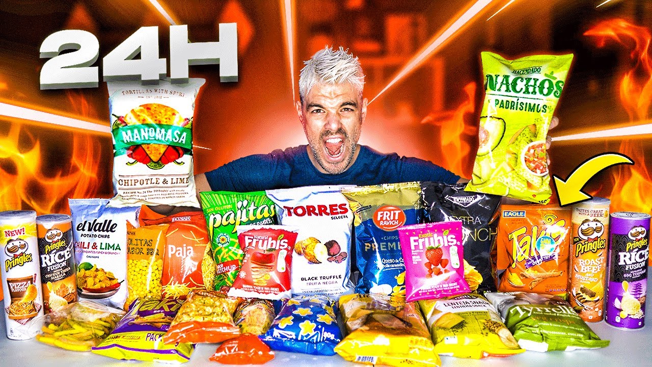 24 HORAS COMIENDO PATATAS EN BOLSA *SABOR PIZZA,TAKIS PICANTE...* 🔥 (+10.000KCAL)