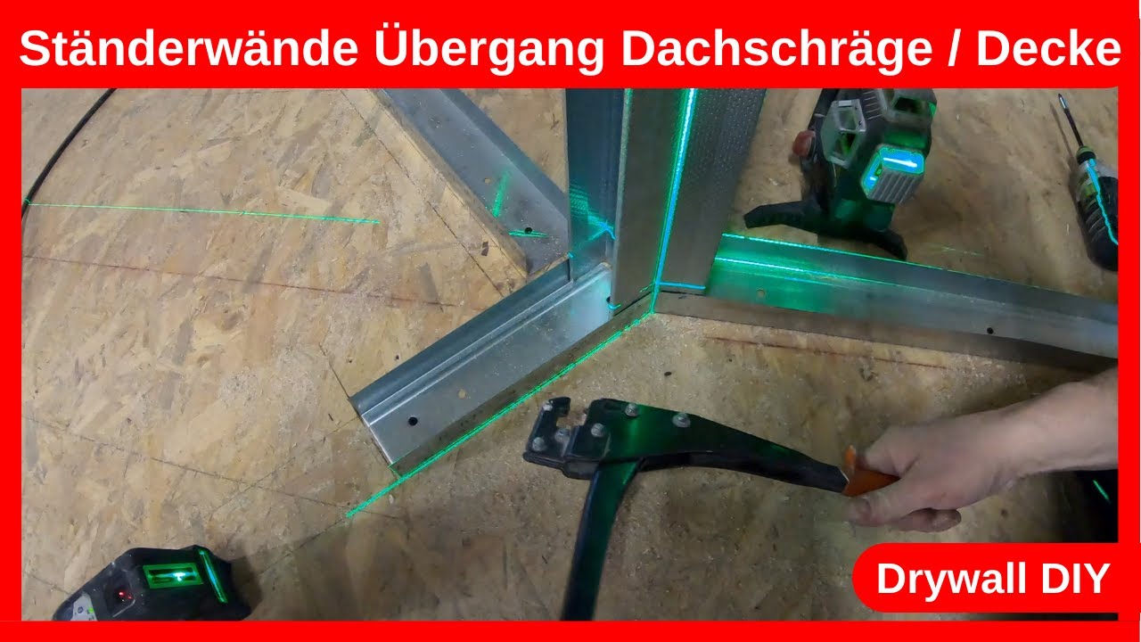 Metallprofile Unterkonstruktion Ständerwände mit 45 Grad Ecken Übergang Decke zu Dachschräge / DIY
