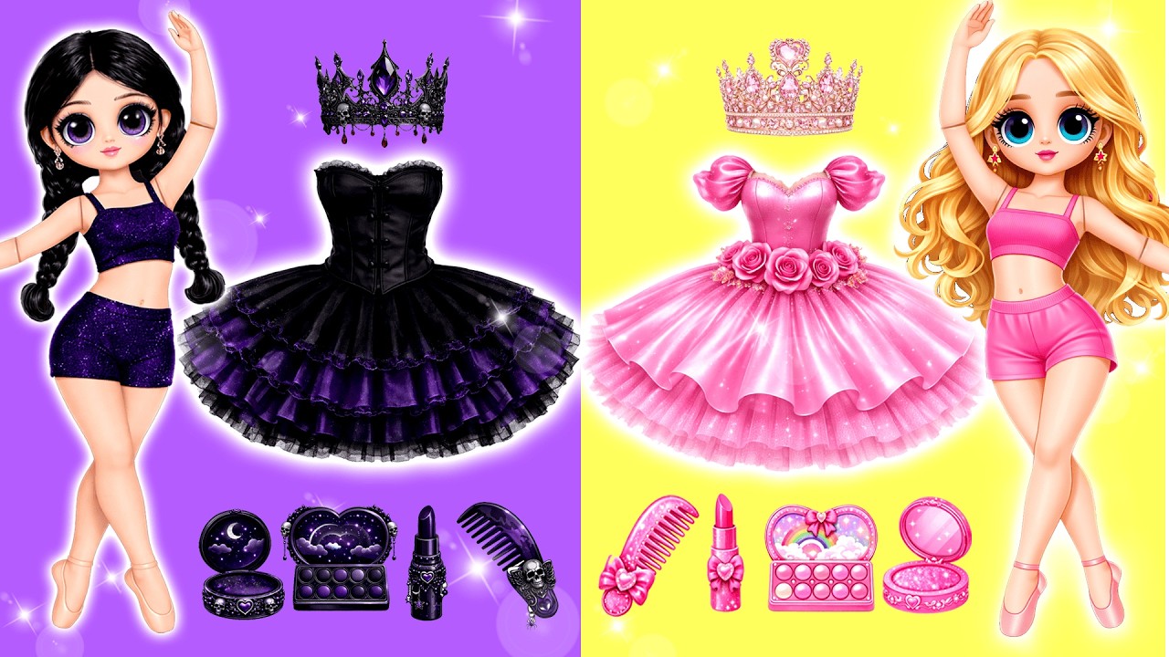 Pink Vs Black 🌈Angel Barbie vs Dark Wednesday Makeup and Dressup Fashion - DIY Crafting Dolls