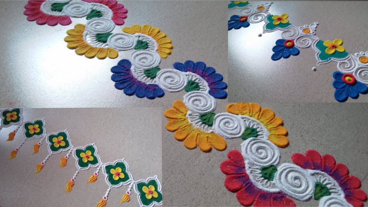 3 very easy, beautiful and attractive Border rangoli design /side border rangoli /toran rangoli