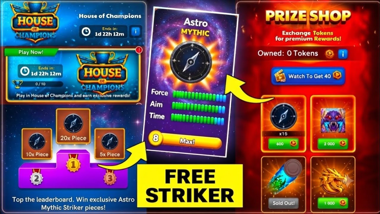 CARROM POOL PRIZE SHOP | FREE MYTHIC STRIKER | HOUSE OF CHAMPIONS