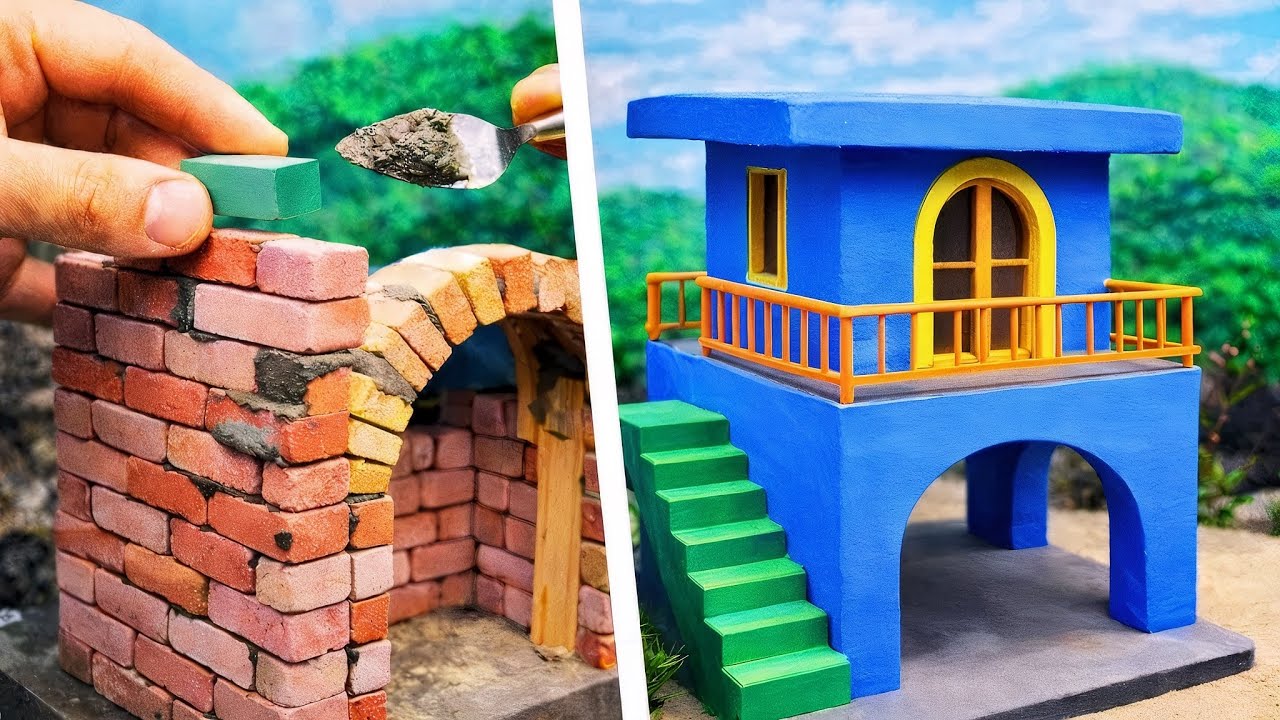 I Built a Raised 2-Story Mini Brick House with Arches (Impossible Design)