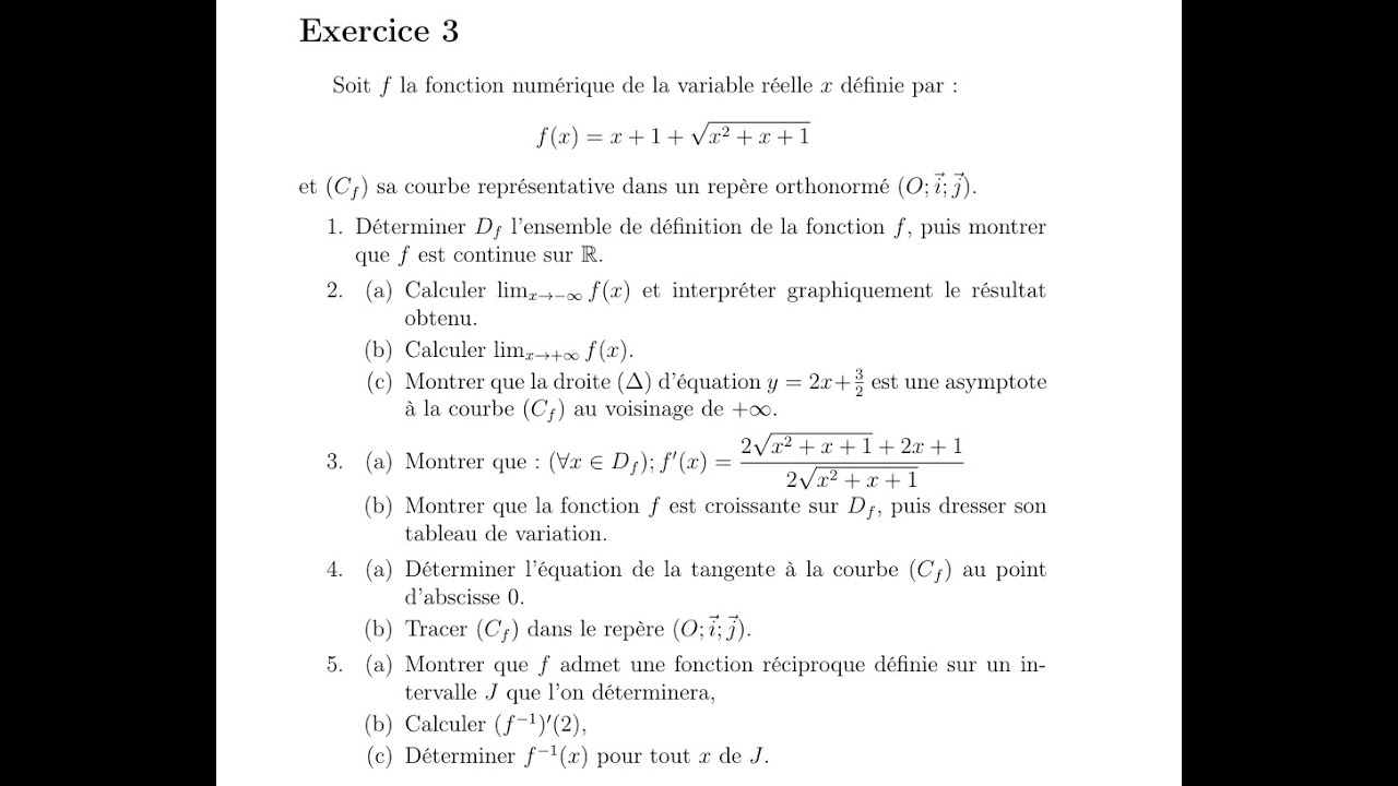 Étude des fonctions 2BAC PC/SVT préparer au contrôle 🚩 exercice 3 corrigé