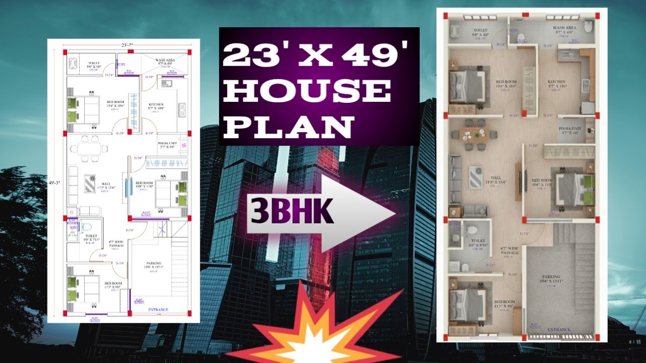 Best House Plan 23' X 49' With 3BHK fully spacious and ventilated. 