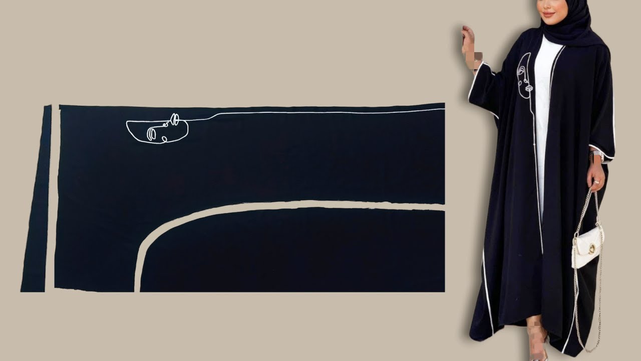 من السهل جداً تفصيل عباية سوداء مفتوحة من الامام روعه | تفصيل عباية خليجية | تفصيل وخياطة | sewing
