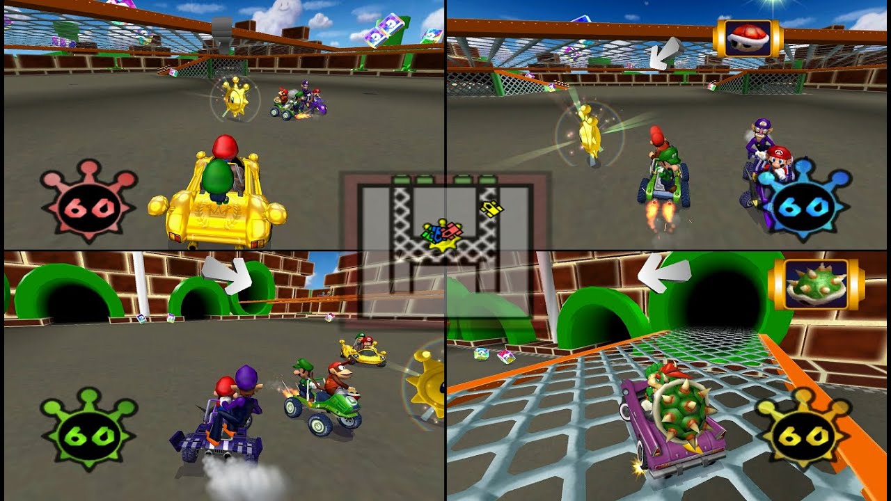 Mario Kart Double Dash!!: Shine Thief: Pipe Plaza 4 player Netplay 60fps