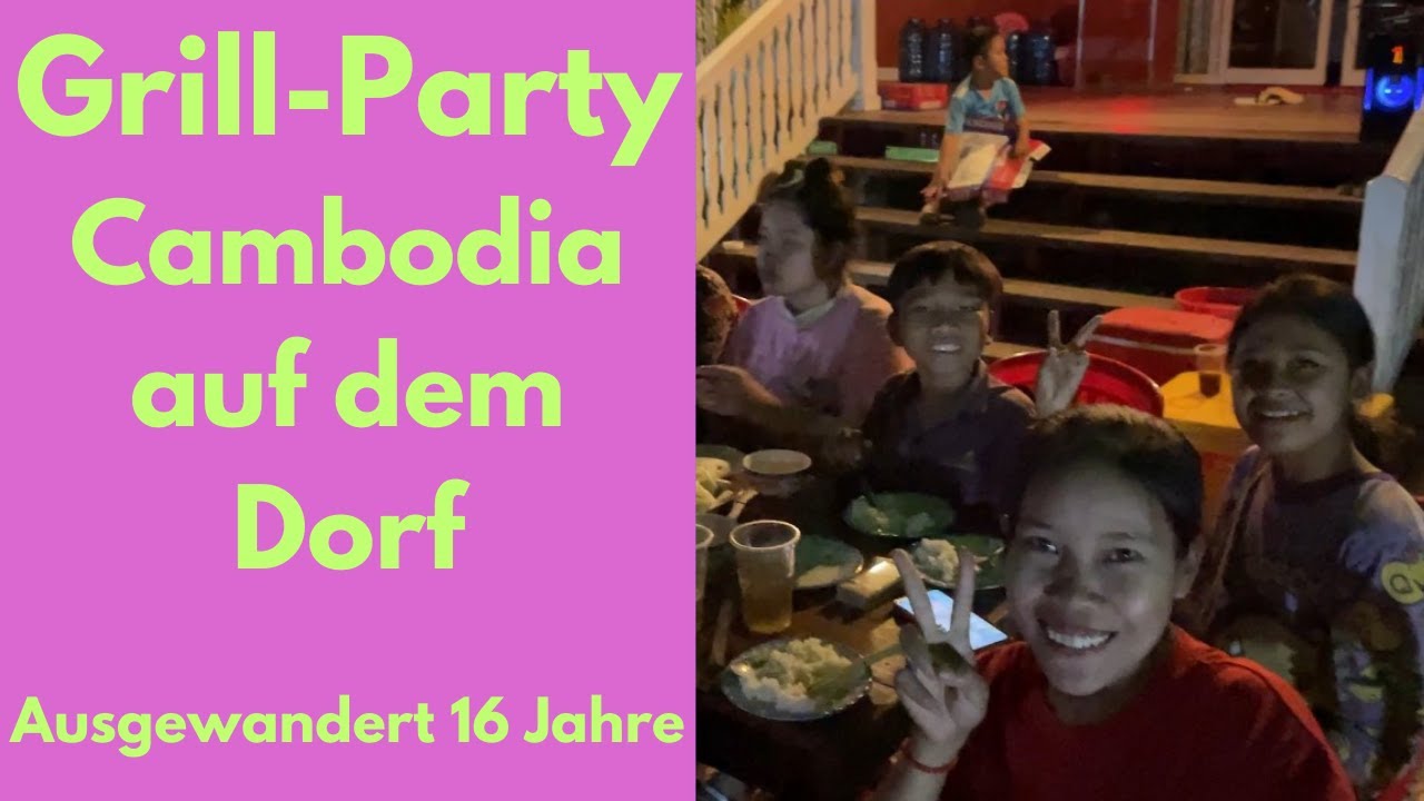 Grill-Abend mit Familie, Freunden und Nachbarn auf dem Dorf in Kamboscha.