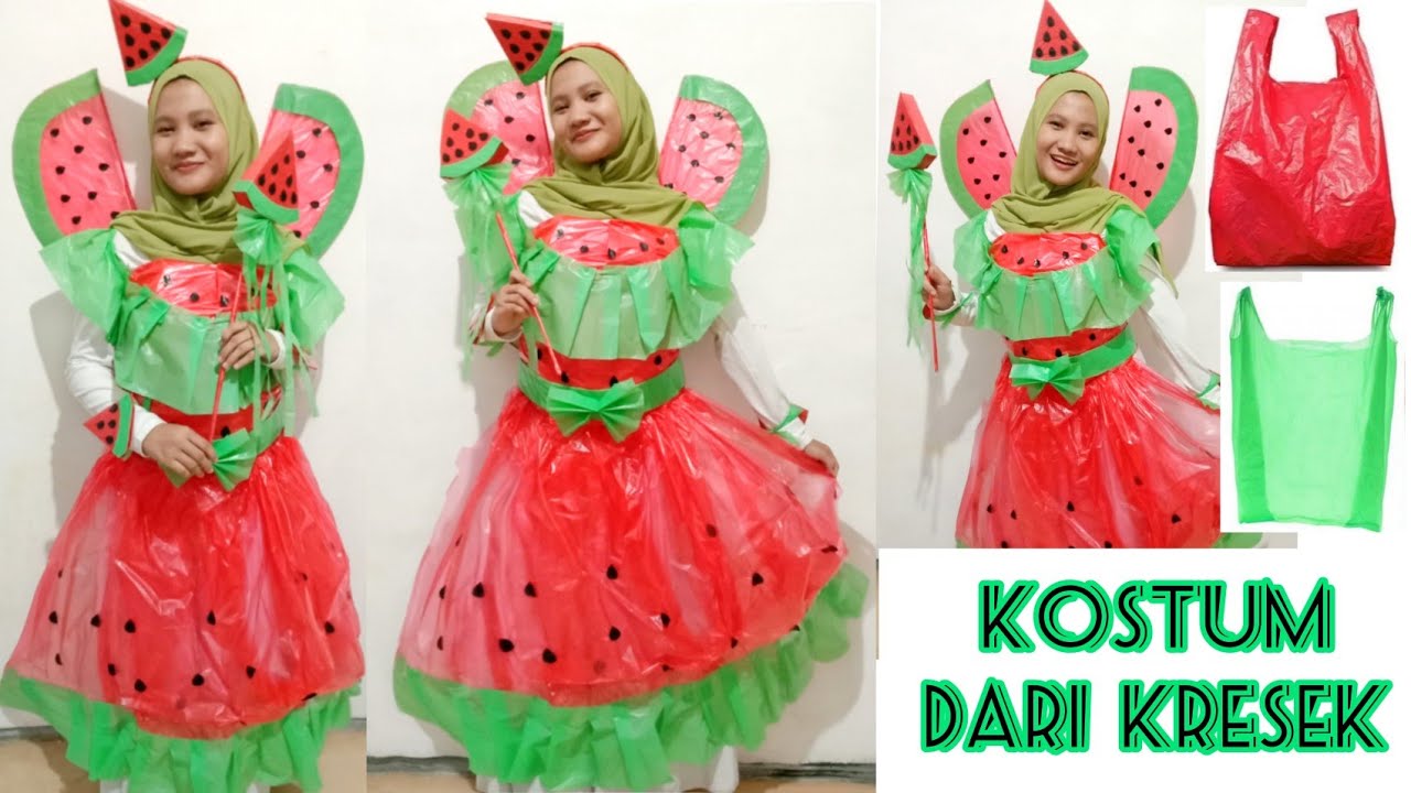 Membuat Baju dari Kresek | Buat Kostum Karnaval dari Kresek Tema Semangka