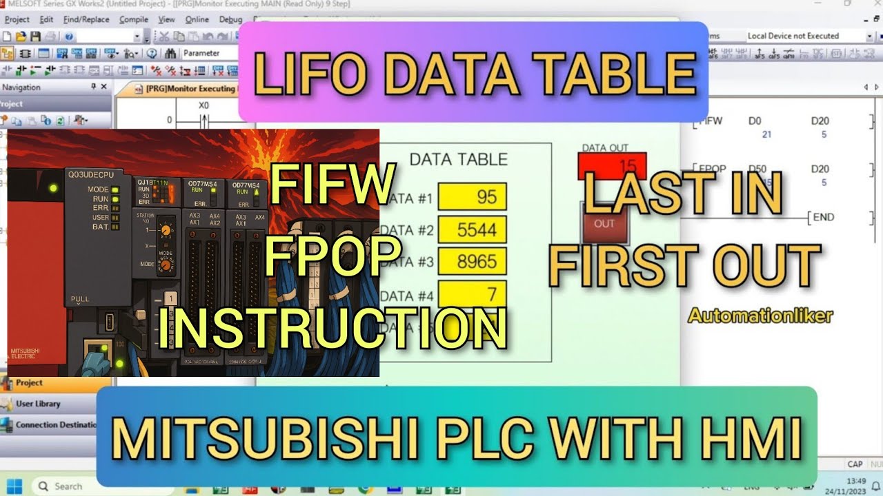 GX Works2 : FIFW & FPOP Instruction ( LIFO Data table ) Mitsubishi PLC With HMI | Last IN First OUT