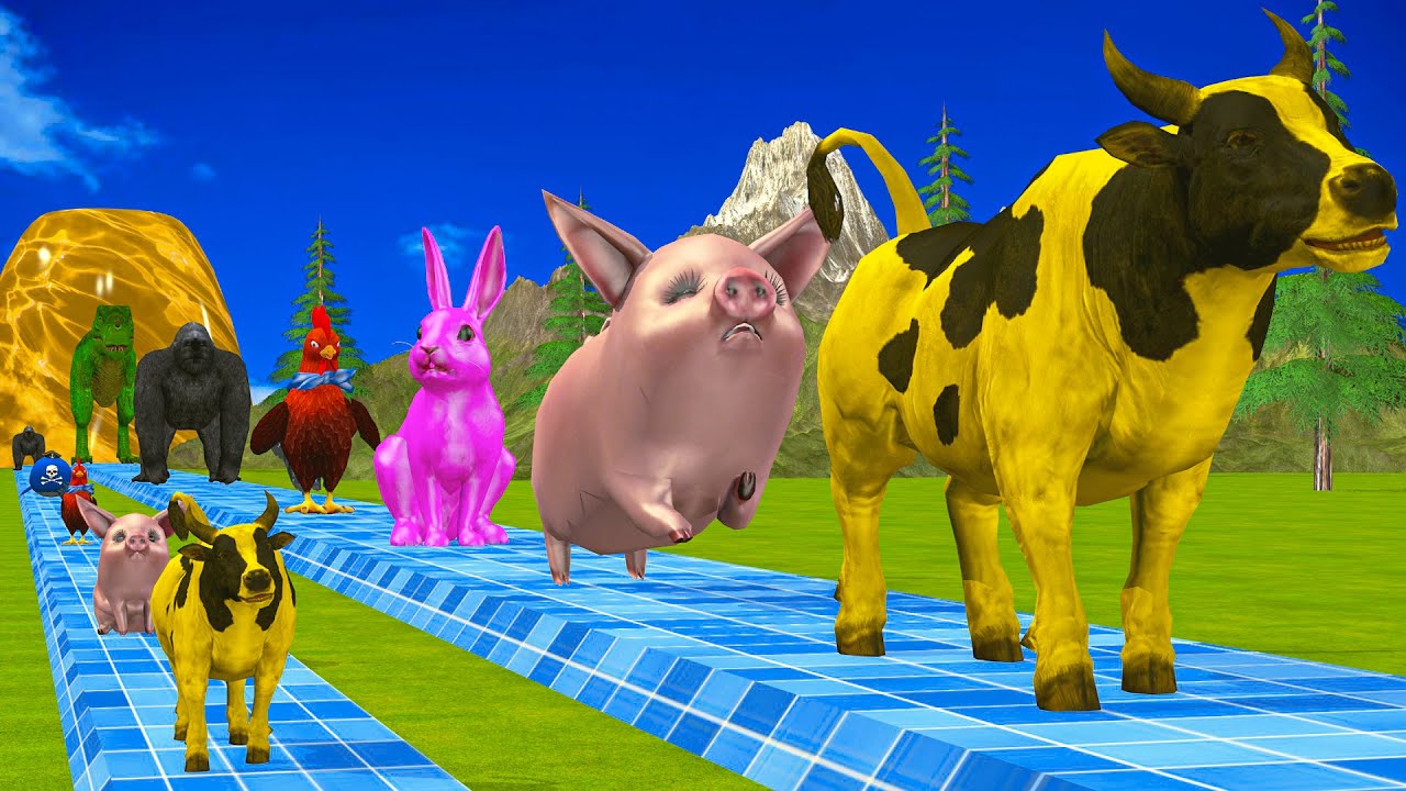 Long Slide Game With Elephant Gorilla Buffalo Hippopotamus Tiger 3d Animal Game Funny 3d Animals