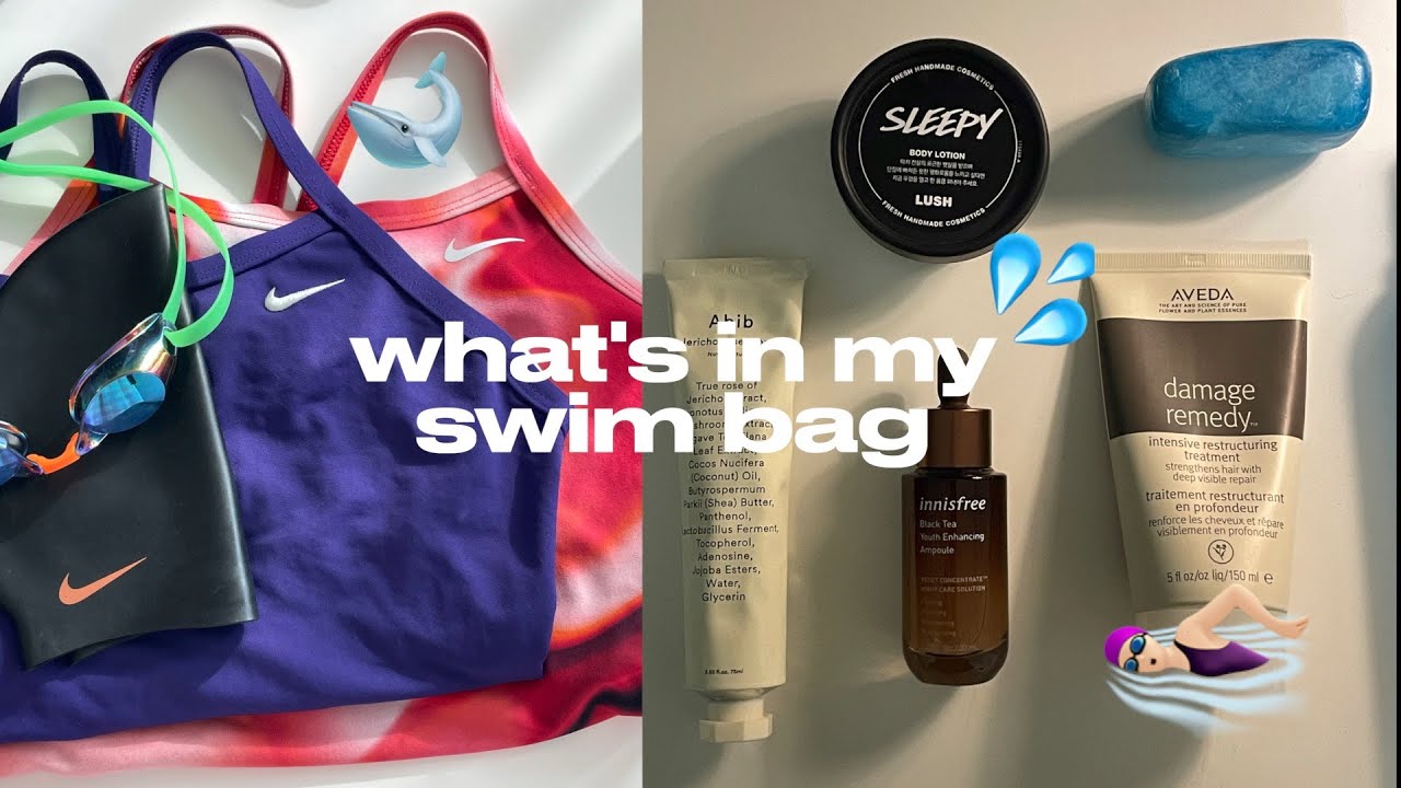 What's in my swim bag 🏊🏻‍♀️🚿🐋 나이키수영복 레이서백, 노패킹수경 비교, 건성김미연의 샤워용품, 수영장용 초간단 스킨케어, 염색모 아베다추천🧴