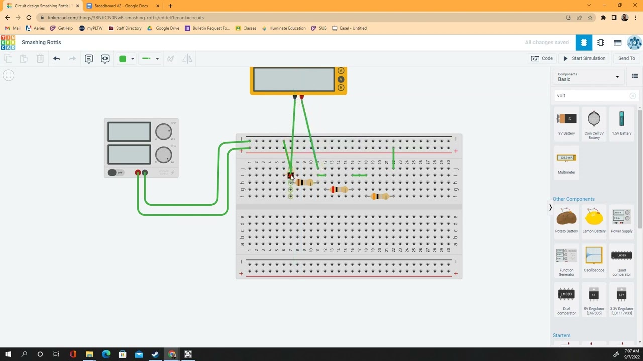 Breadboard Practice TinkerCAD Series Circuit