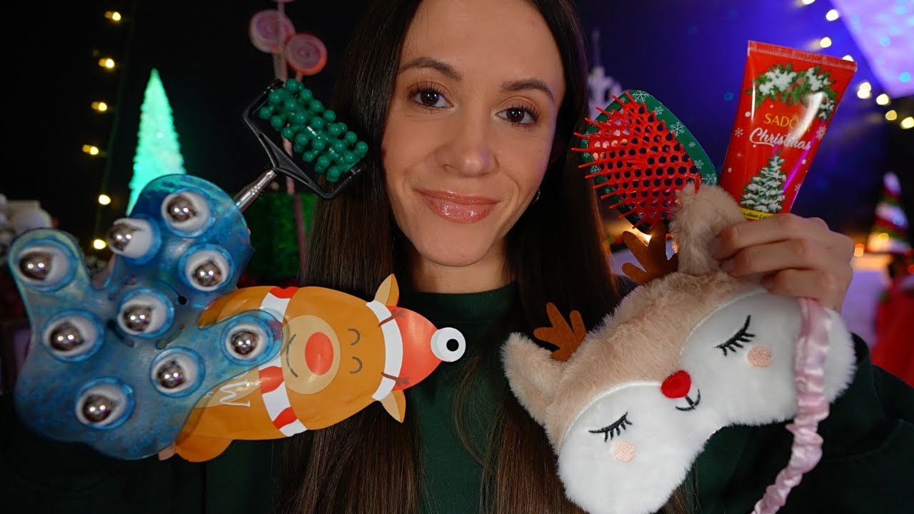 ASMR Cozy Christmas Pampering & Skincare (layered sounds, skincare, scalp massage)