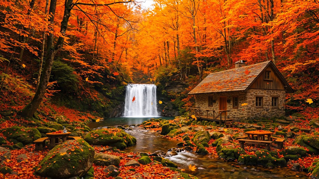 Autumn Forest Jazz 🍁 Cozy Cabin Caf&eacute; in the Woods | Smooth Jazz for Relax, Study & Work