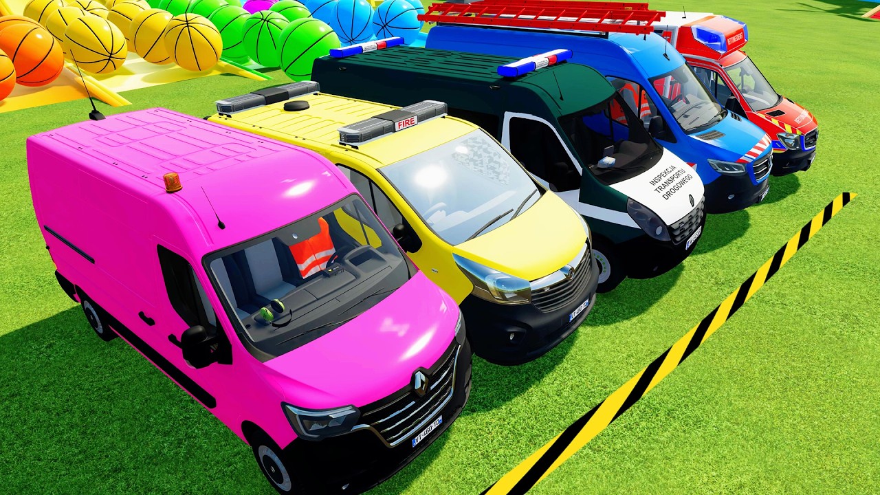 Garage with Colors - ALL AMBULANCE EMERGENCY VEHICLES WITH DOUBLE FLATBED TRAILER MAN TRUCKS | FS22