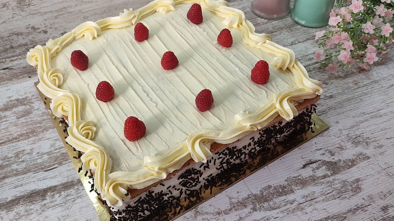 Один из самых вкусных тортов! БИСКВИТНЫЙ с малиной! 30х30 см! Большой торт ручным миксером!