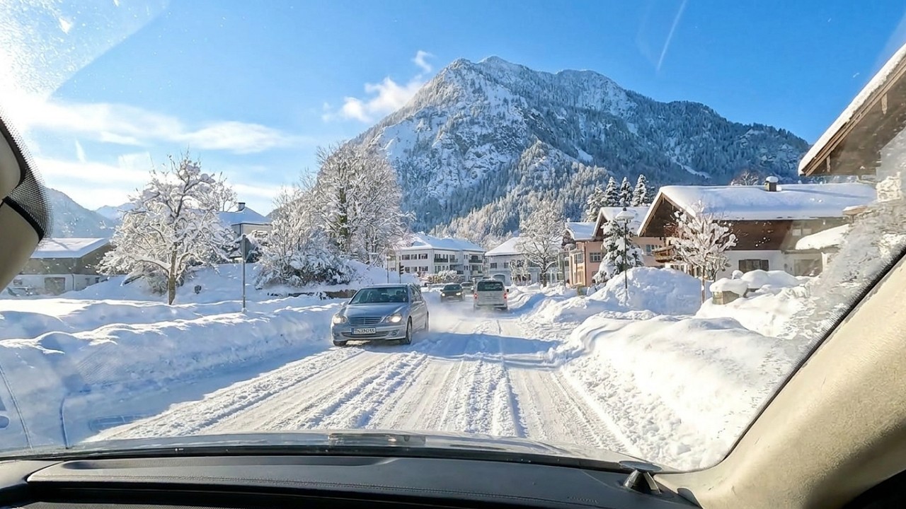 Drive after heavy snowfall: Marquartstein to Seebruck (POV)
