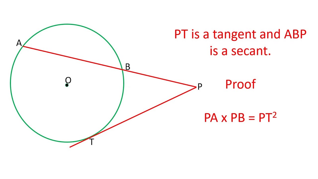 PT — касательная, а ABP — секущая. Докажите, что PT^2 = PA x PB.