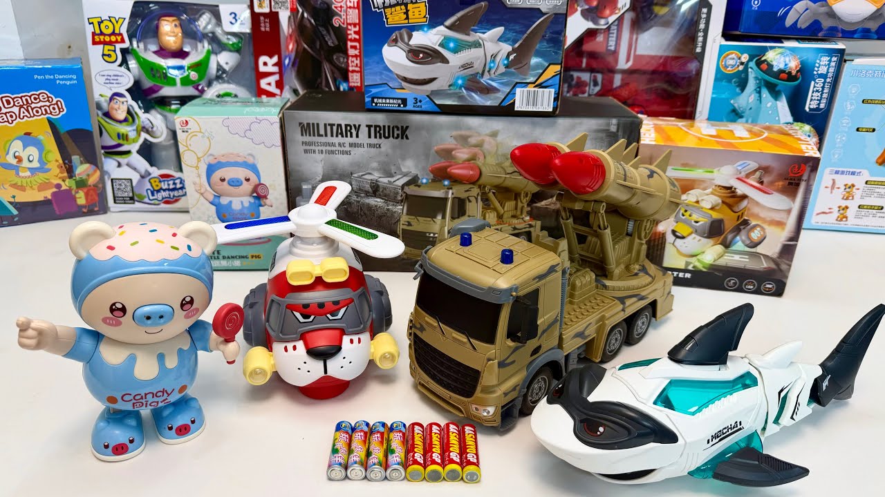 Unboxing Electric Pig, Remote Control Military Truck, Electric Tiger-head Helicopter, Electric Shark