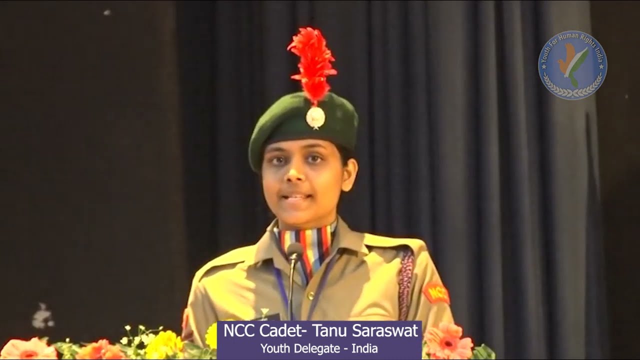 NCC CADET TANU SARASWAT ENUNCIATING ON 5TH GLOBAL PEACE SUMMIT 2023 #YFHRI