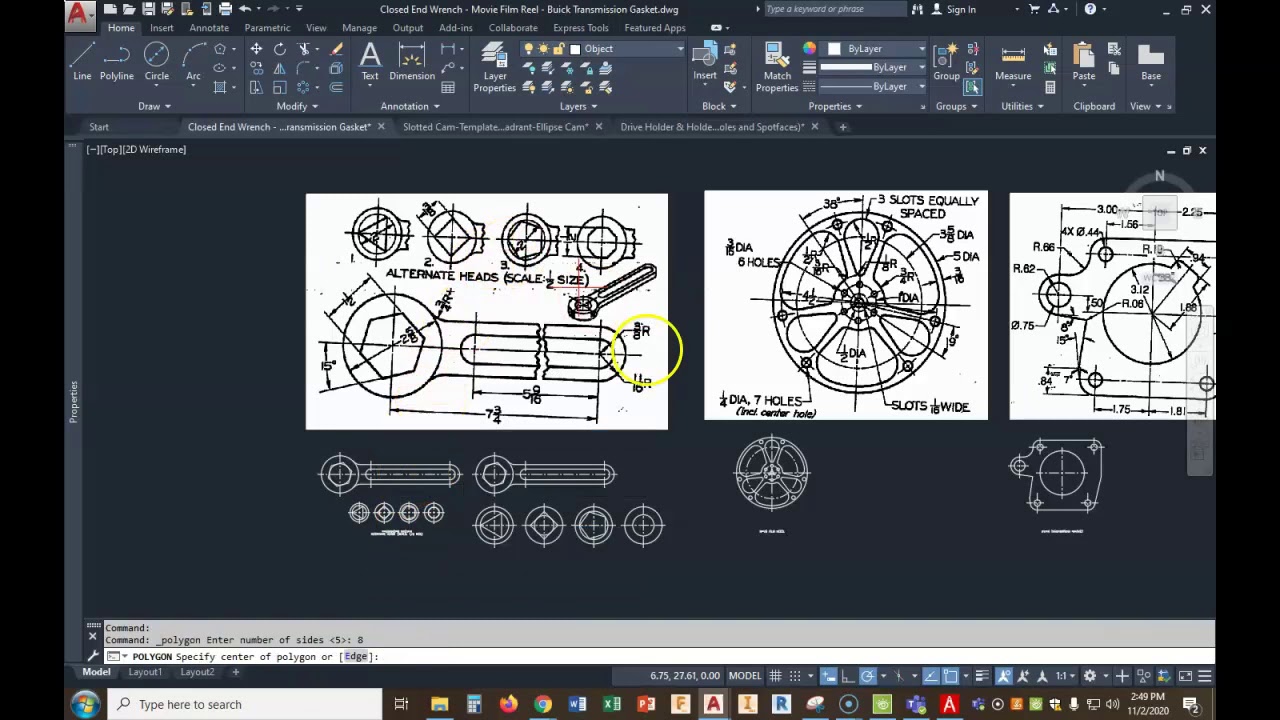Combination Wrench - Movie Film Reel - Buick Transmission Gasket (AutoCAD)