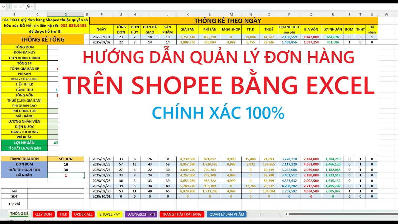 HƯỚNG DẪN QUẢN LÝ ĐƠN HÀNG SHOPEE BẰNG EXCLE CHÍNH XÁC 100%(10/25)