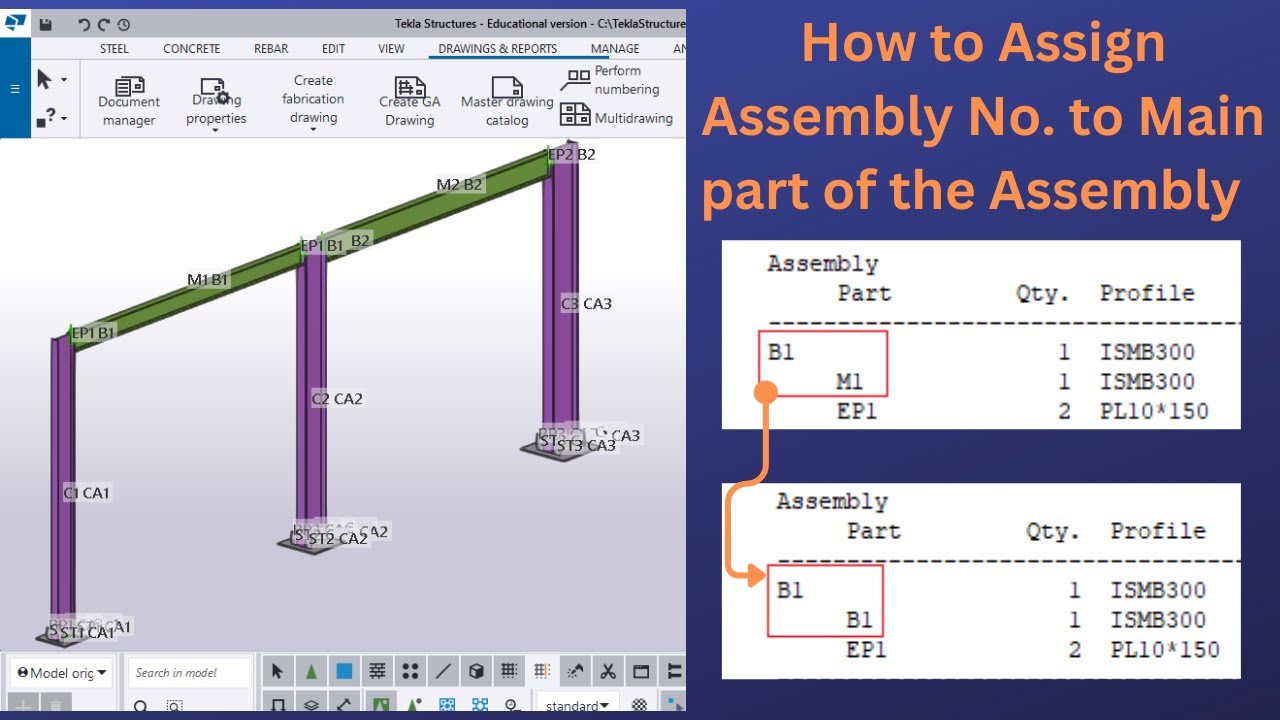 How to Assign the assembly number to main part of an assembly| Tekla Structures| BIMINDC| Tamil