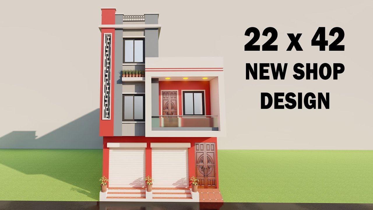 Niche dukan upar makan ka naksha,3D 22 by 42 ghar ka naksha,22*42 shop plan in 3D,3D dukan ka naksha