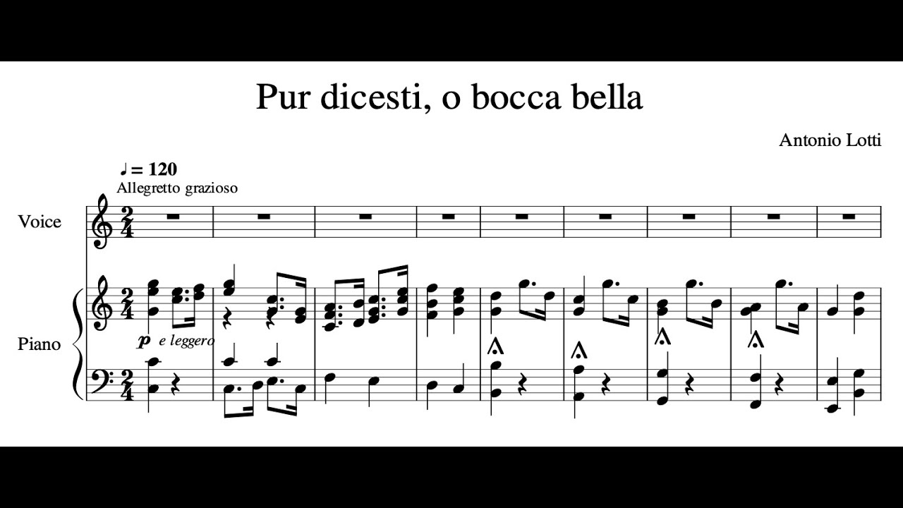 Pur dicesti, o bocca bella (C Major), Antonio Lotti, Piano Accompaniment